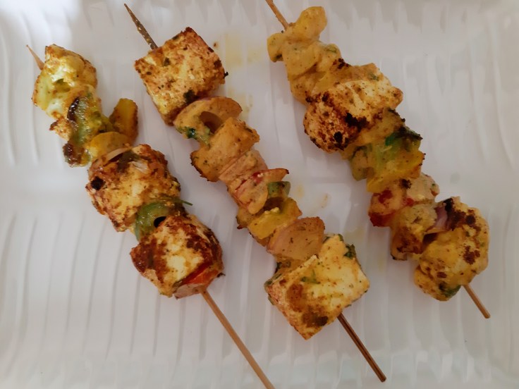 Grilled paneer and vegetables